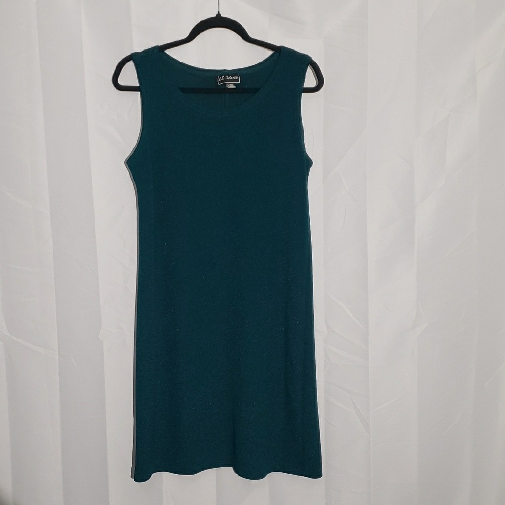 Sparkly emerald green sleeveless cocktail dress vintage size 16 P petite